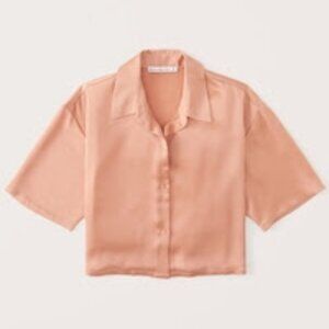 90s Cropped Boxy Satin Button-Up Shirt